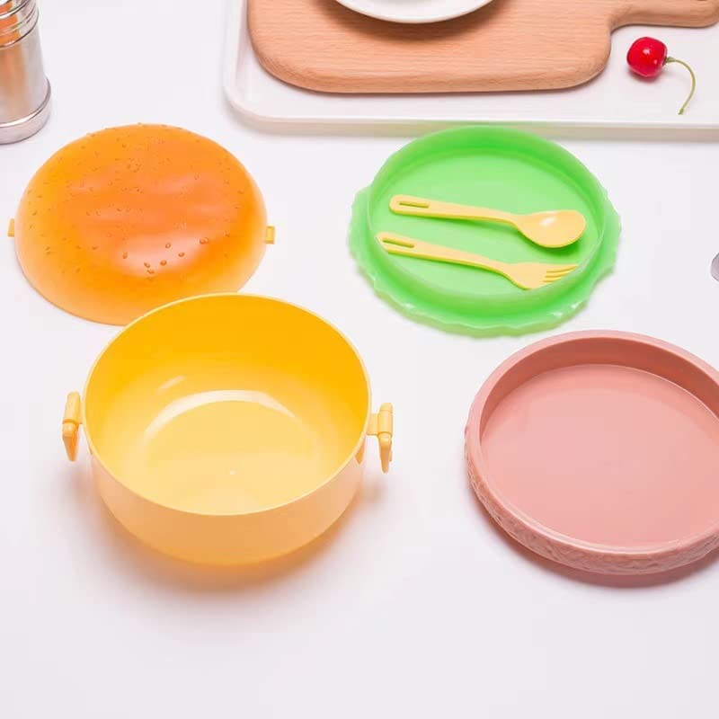 Techlife Burger Tiffin Box for Kids – Plastic Lunch Box with Compartments & Spoon