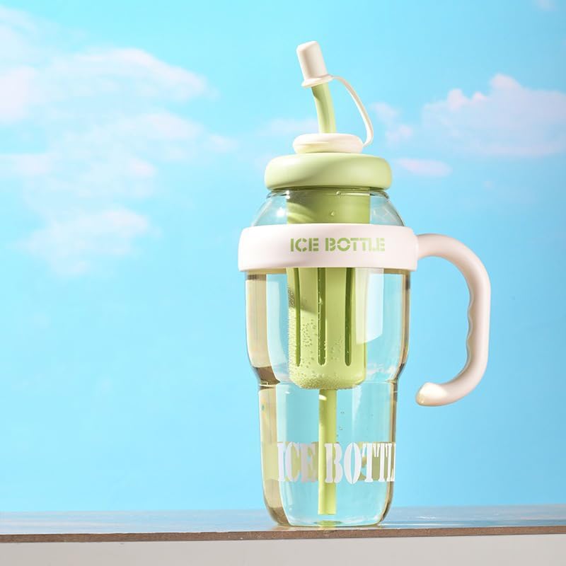 1300ml Ice Cream-Themed Water Bottle with Straw & Handle – Leak-Proof, Transparent Tumbler for Gym, Sports, Outdoor, Camping, and Tea Infusion (Colour as per availability)