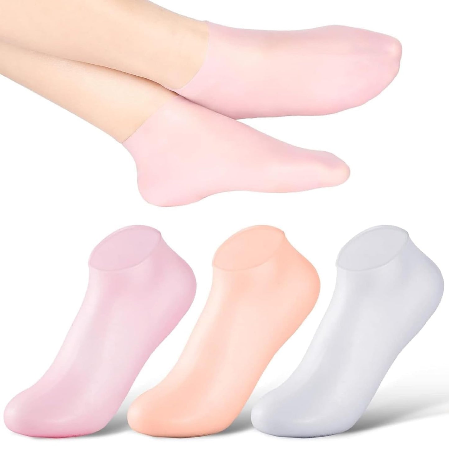 Moisturizing Gel Heel Socks for Cracked Feet – Silicone Spa Socks with Natural Oils & Vitamin E for Women & Men – 2 Pair (Multicolor)