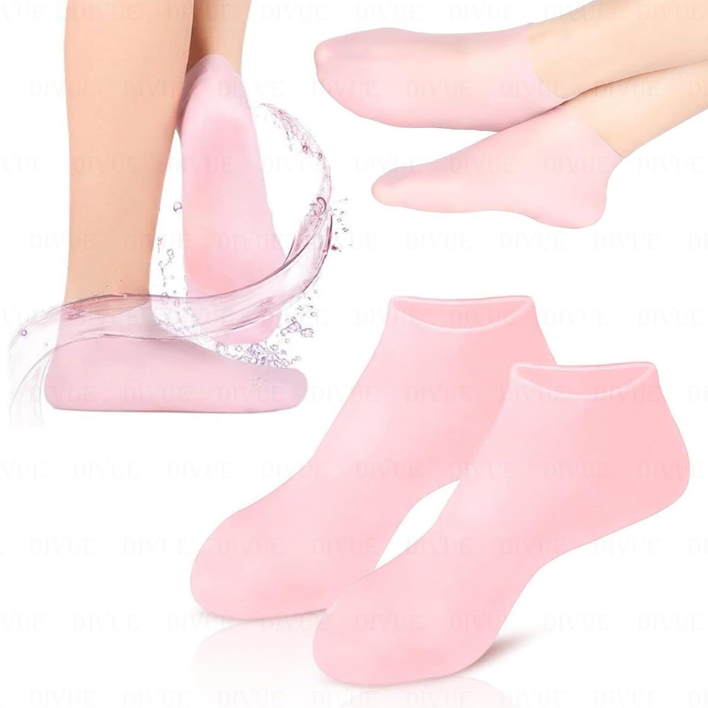 Moisturizing Gel Heel Socks for Cracked Feet – Silicone Spa Socks with Natural Oils & Vitamin E for Women & Men – 2 Pair (Multicolor)