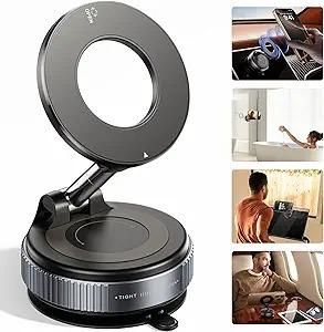 Magnetic Car Phone Mount with Vacuum Suction – 360° Rotation, Strong Grip for Dashboard & Windshield