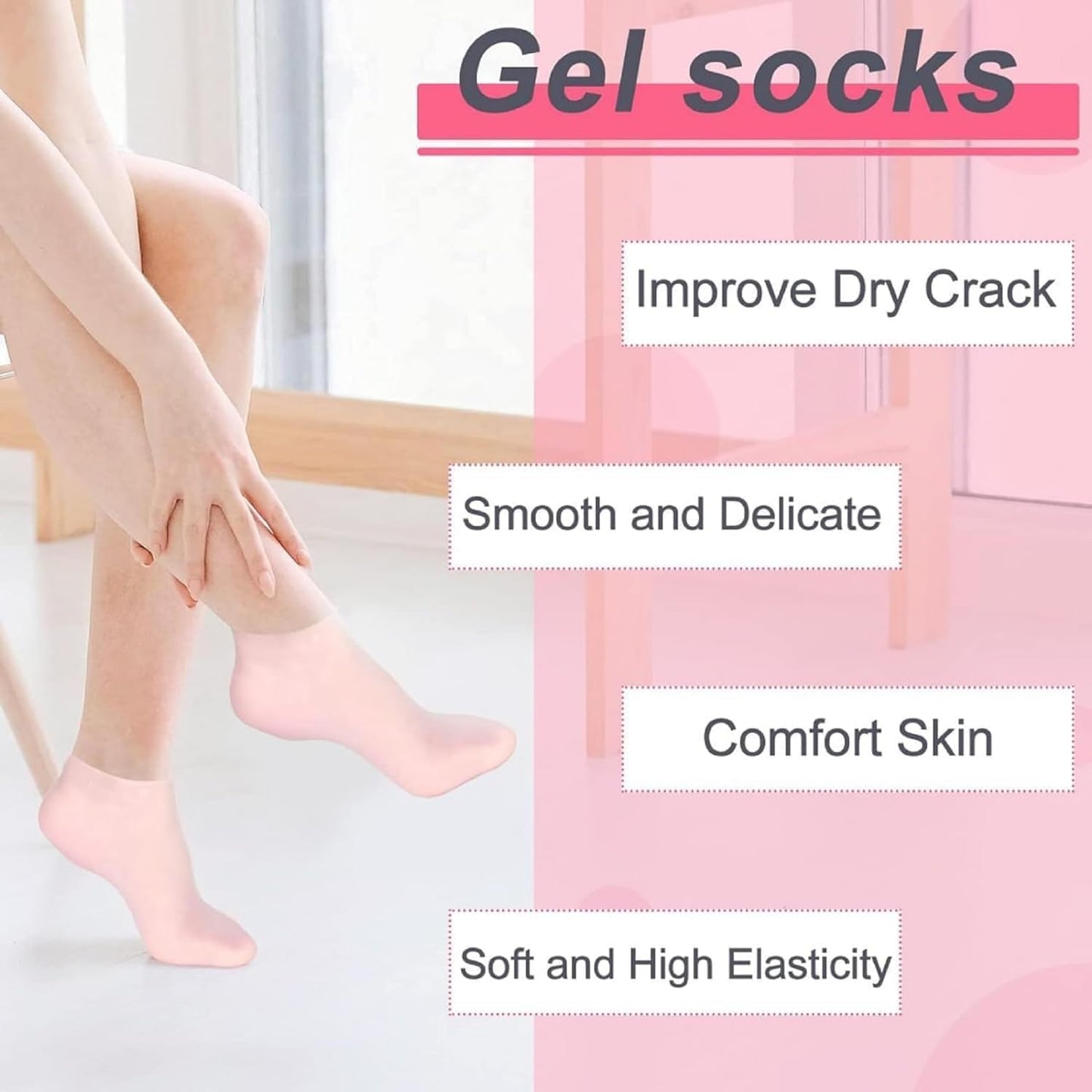 Moisturizing Gel Heel Socks for Cracked Feet – Silicone Spa Socks with Natural Oils & Vitamin E for Women & Men – 2 Pair (Multicolor)