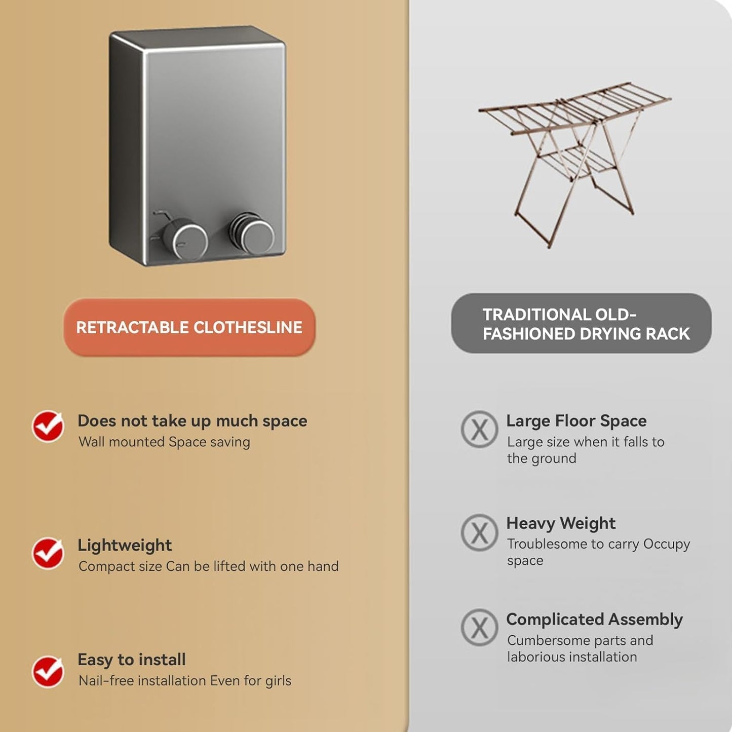 Premium Invisible Telescopic Drying Line – No Drill, Wall Fixable, Ideal for Small Spaces