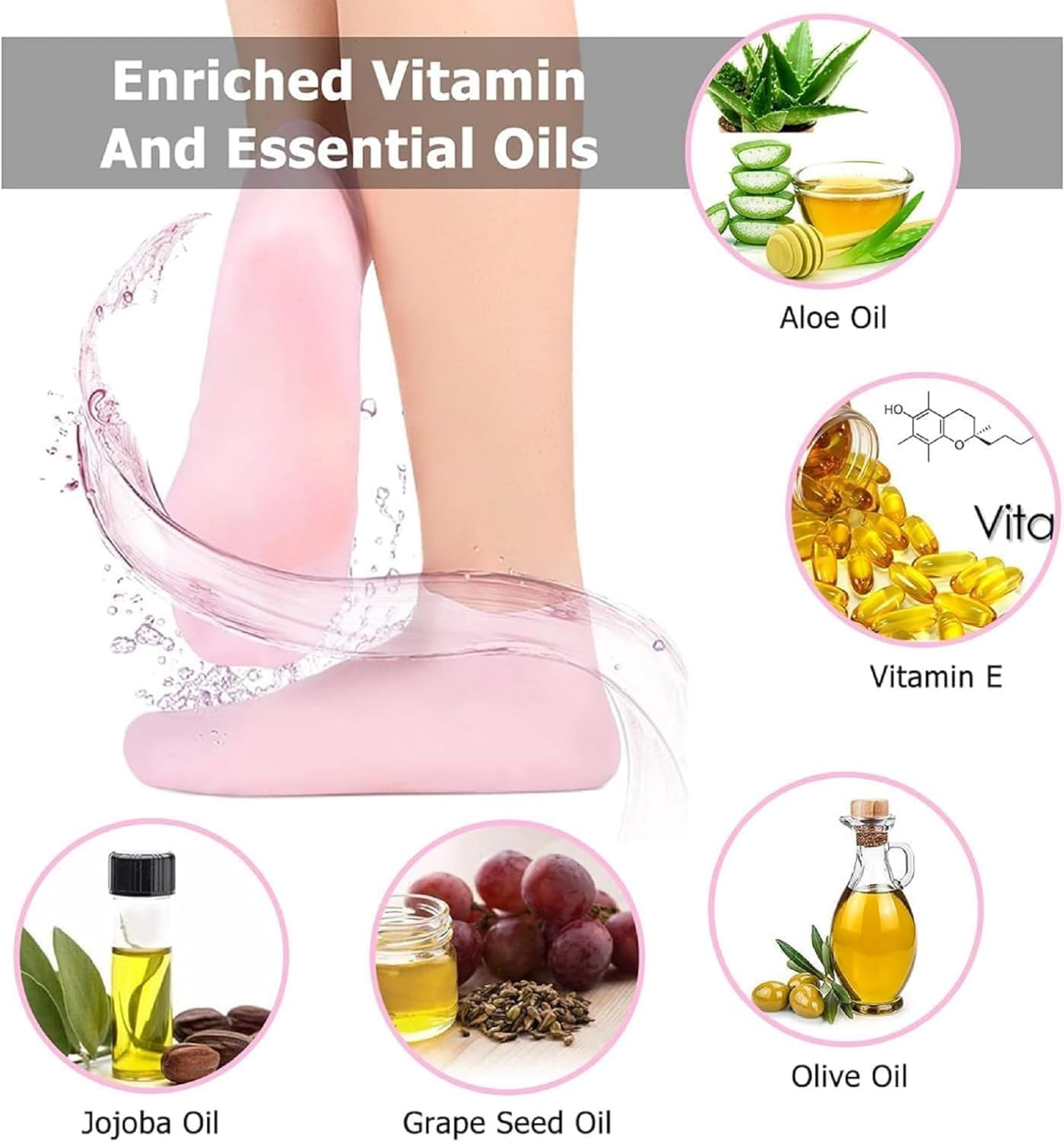 Moisturizing Gel Heel Socks for Cracked Feet – Silicone Spa Socks with Natural Oils & Vitamin E for Women & Men – 2 Pair (Multicolor)