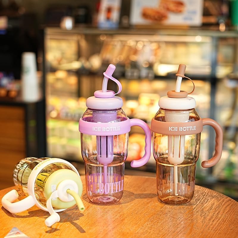 1300ml Ice Cream-Themed Water Bottle with Straw & Handle – Leak-Proof, Transparent Tumbler for Gym, Sports, Outdoor, Camping, and Tea Infusion (Colour as per availability)