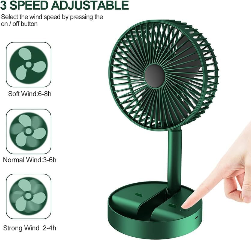 Portable Folding Pedestal Fan, 6.5-Inch Rechargeable USB Desk Fan with 3 Speeds and 2000mAh Battery, Adjustable and Compact for Home, Office, Camping, and Travel Use