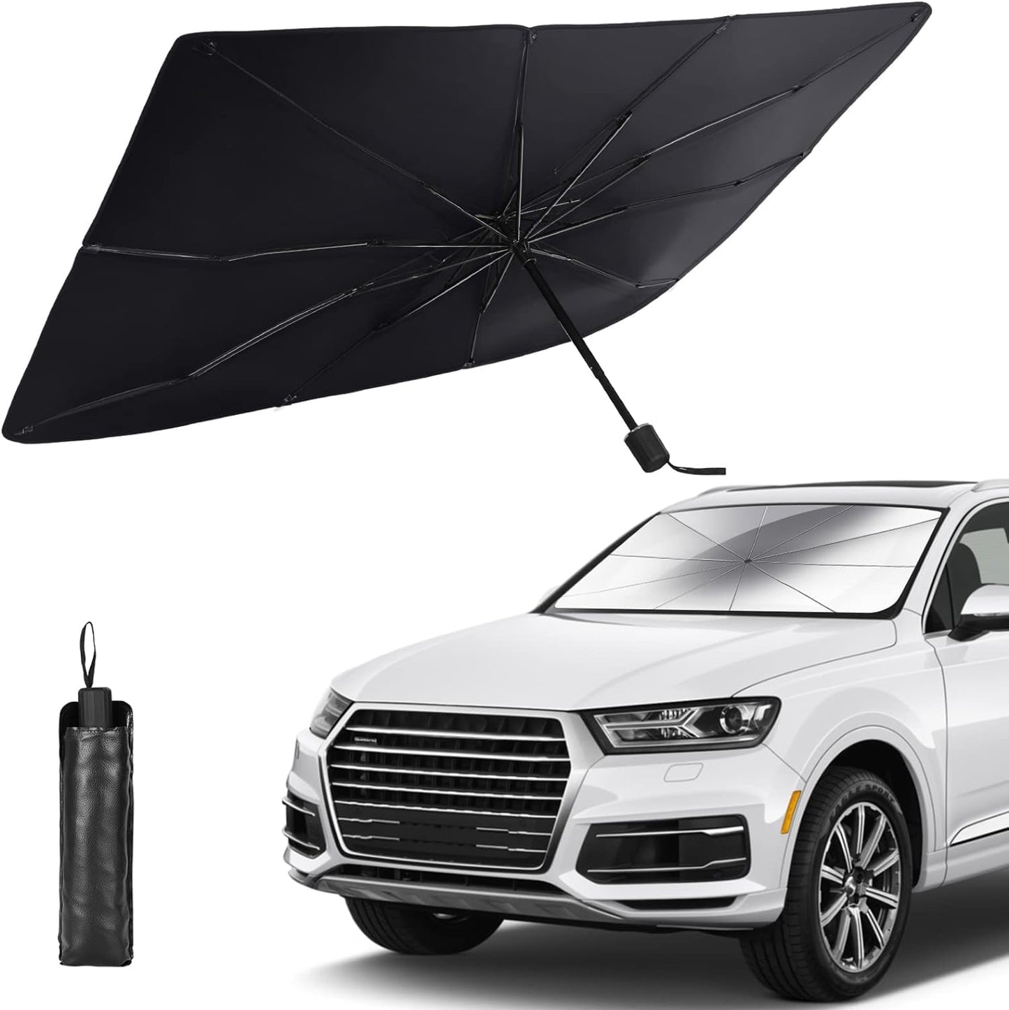 Foldable Car Windshield Sun Shade – Umbrella Design for Full Front Window Coverage, Heat & UV Protection for Most Vehicles