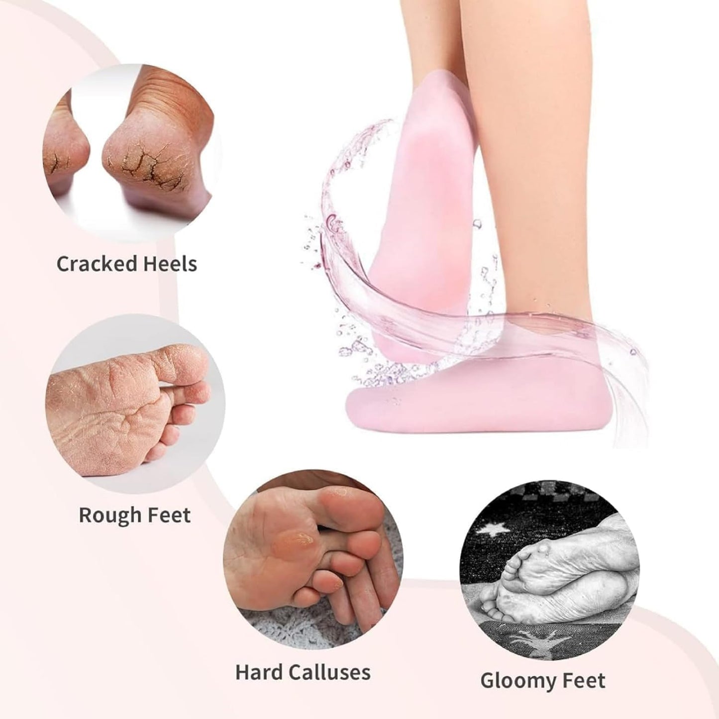 Moisturizing Gel Heel Socks for Cracked Feet – Silicone Spa Socks with Natural Oils & Vitamin E for Women & Men – 2 Pair (Multicolor)