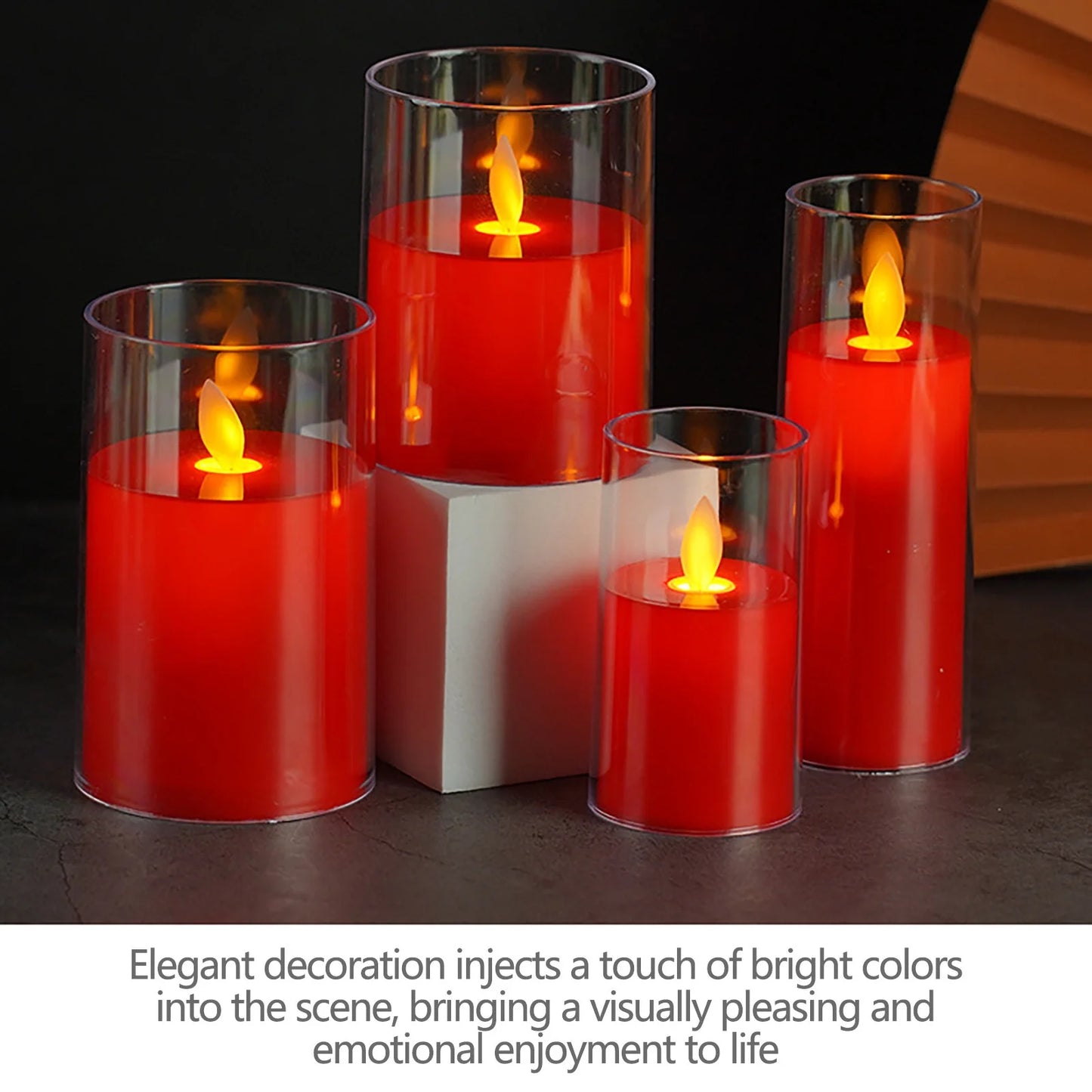 TechLifestyle Flameless LED Pillar Candle – Battery Operated Red Candle with Realistic Flickering Flame for Weddings & Gifts (3 pcs)