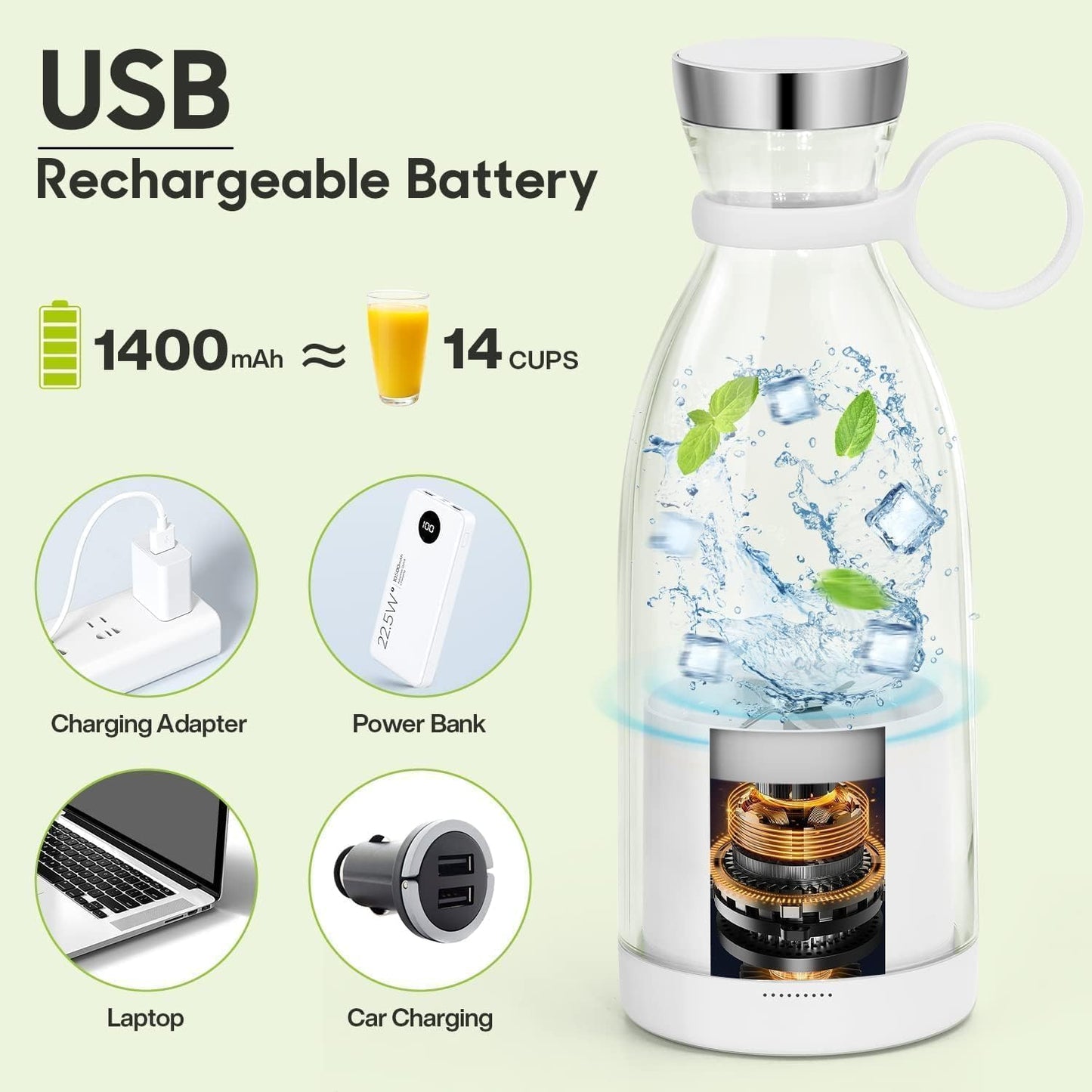 Upgraded Next-Gen Portable Blender – USB Rechargeable Juicer Bottle for Smoothies, Shakes & Fresh Juice (Buy 1 Get 1 Free)