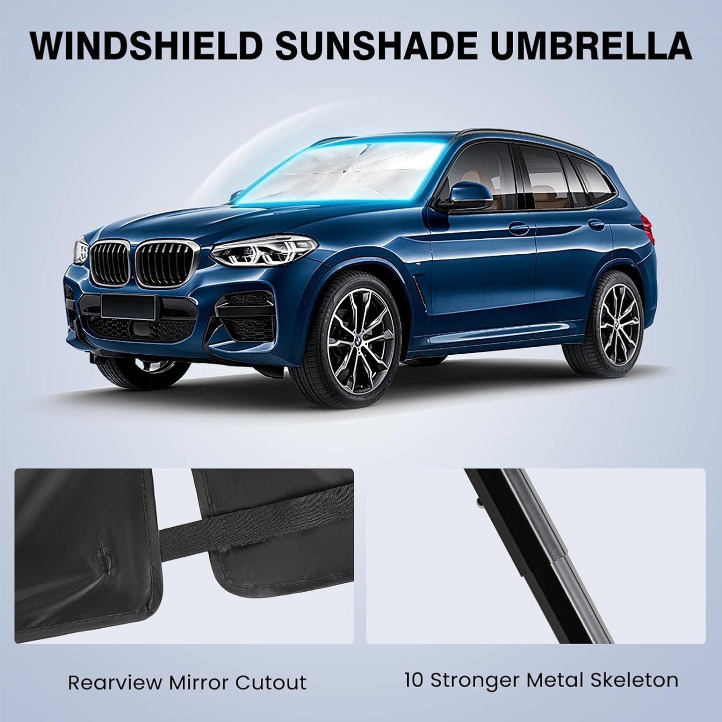 Foldable Car Windshield Sun Shade – Umbrella Design for Full Front Window Coverage, Heat & UV Protection for Most Vehicles