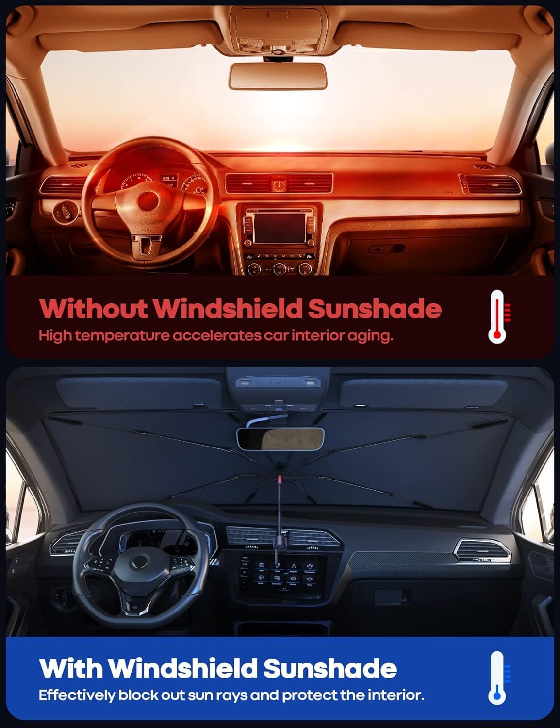 Foldable Car Windshield Sun Shade – Umbrella Design for Full Front Window Coverage, Heat & UV Protection for Most Vehicles