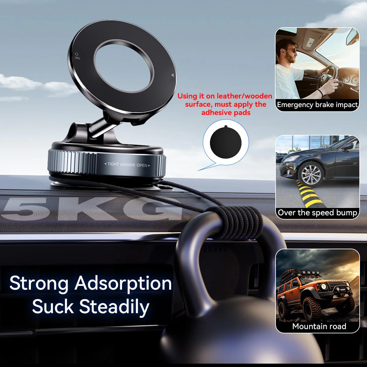 Magnetic Car Phone Mount with Vacuum Suction – 360° Rotation, Strong Grip for Dashboard & Windshield