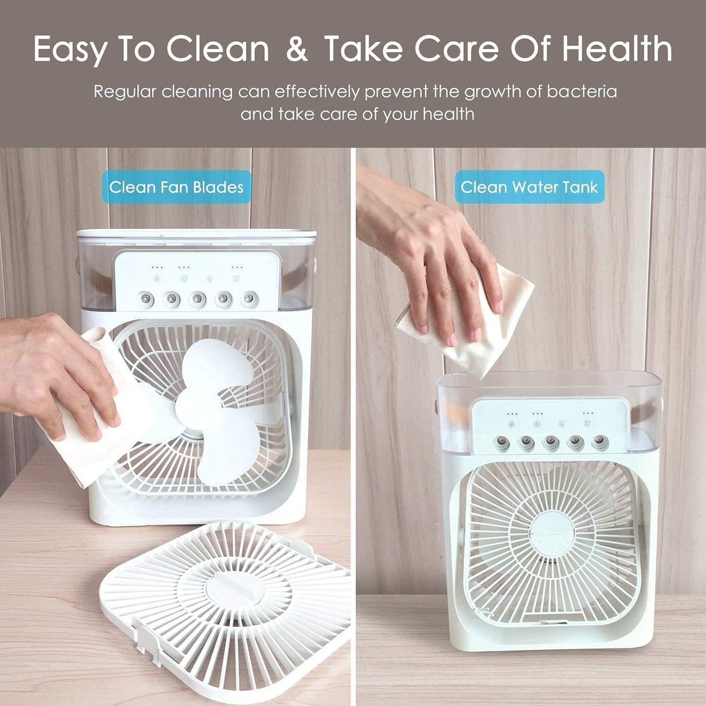 Portable Mini Air Cooler with LED Lights – 3 Speeds, 3 Spray Modes, Timer – Compact AC Fan for Room, Office, Dorm & Travel (Multicolor)