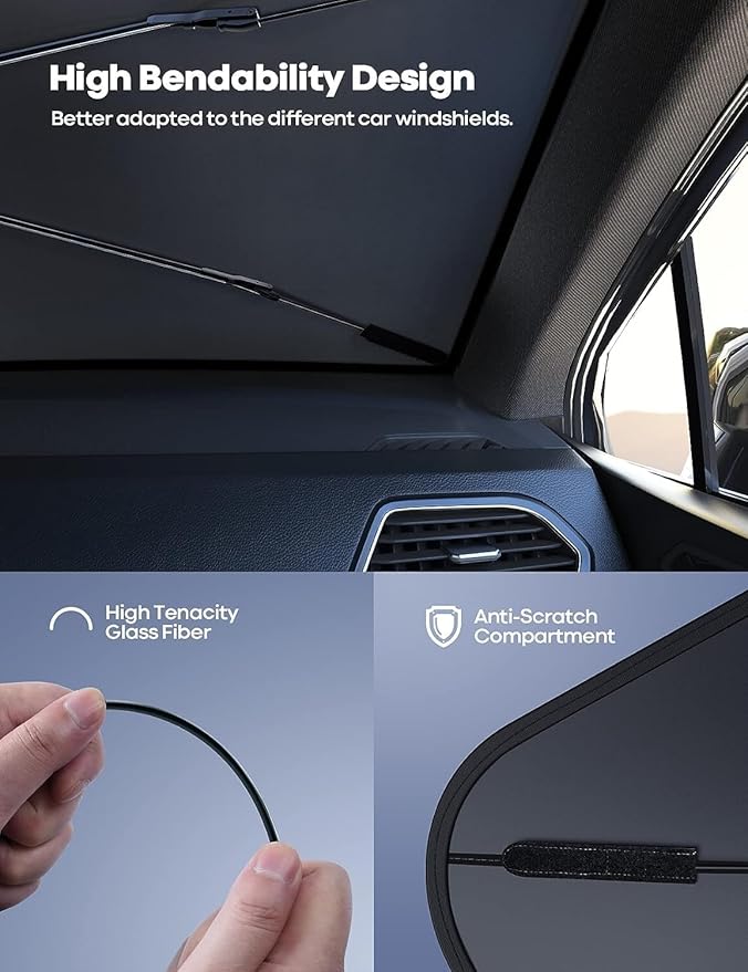 Foldable Car Windshield Sun Shade – Umbrella Design for Full Front Window Coverage, Heat & UV Protection for Most Vehicles