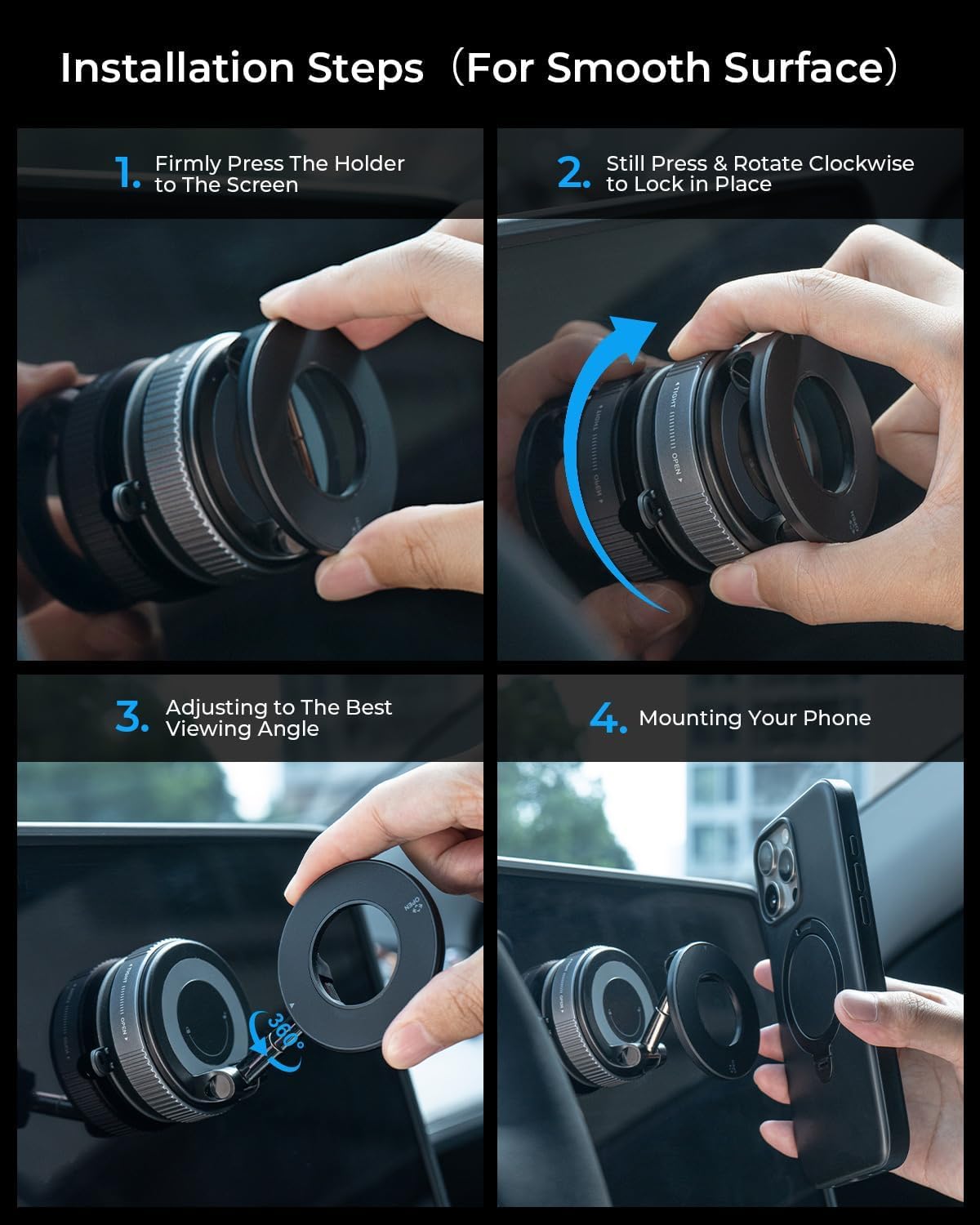 Magnetic Car Phone Mount with Vacuum Suction – 360° Rotation, Strong Grip for Dashboard & Windshield