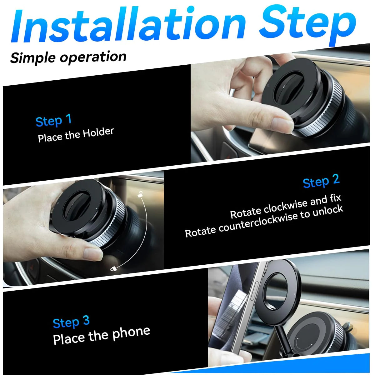Magnetic Car Phone Mount with Vacuum Suction – 360° Rotation, Strong Grip for Dashboard & Windshield