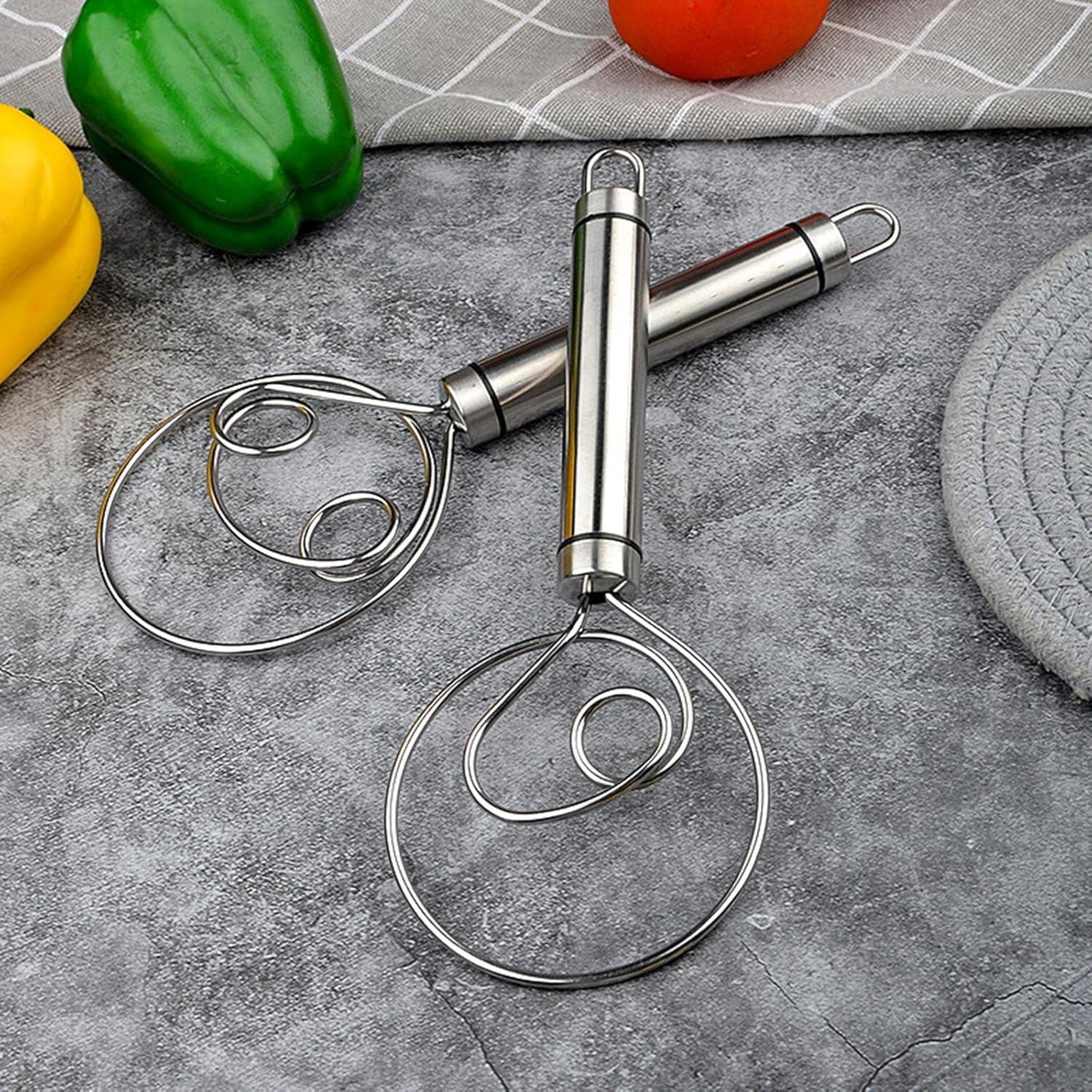 Stainless Steel Dough Whisk – Heavy-Duty Handheld Mixer for Bread, Biscuit, Cake & Cookie Dough – Ideal Kitchen Baking Tool (73g) (2pcs)