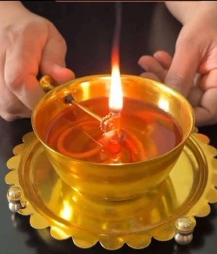 Shri Akhand Jyot Brass (PURE पीतल) DIYA & COVER - Baati Lifting Lever Screw
