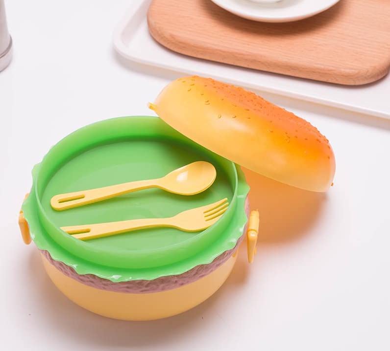 Techlife Burger Tiffin Box for Kids – Plastic Lunch Box with Compartments & Spoon