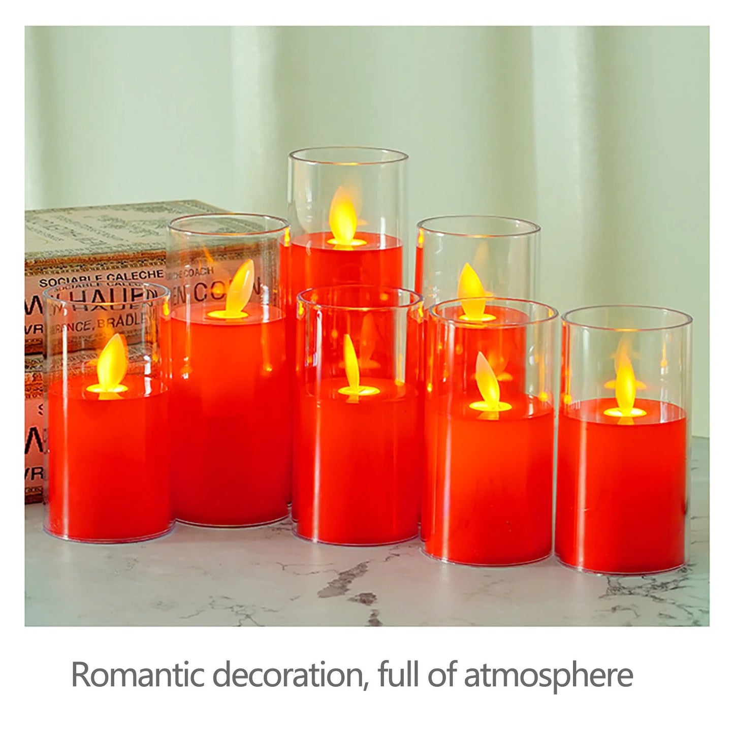 TechLifestyle Flameless LED Pillar Candle – Battery Operated Red Candle with Realistic Flickering Flame for Weddings & Gifts (3 pcs)
