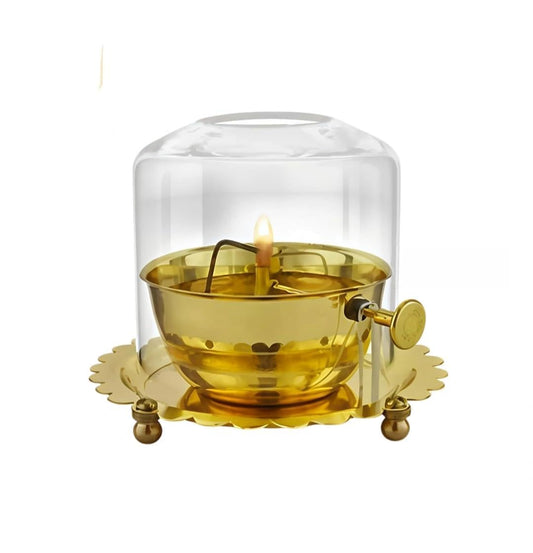 Shri Akhand Jyot Brass (PURE पीतल) DIYA & COVER - Baati Lifting Lever Screw