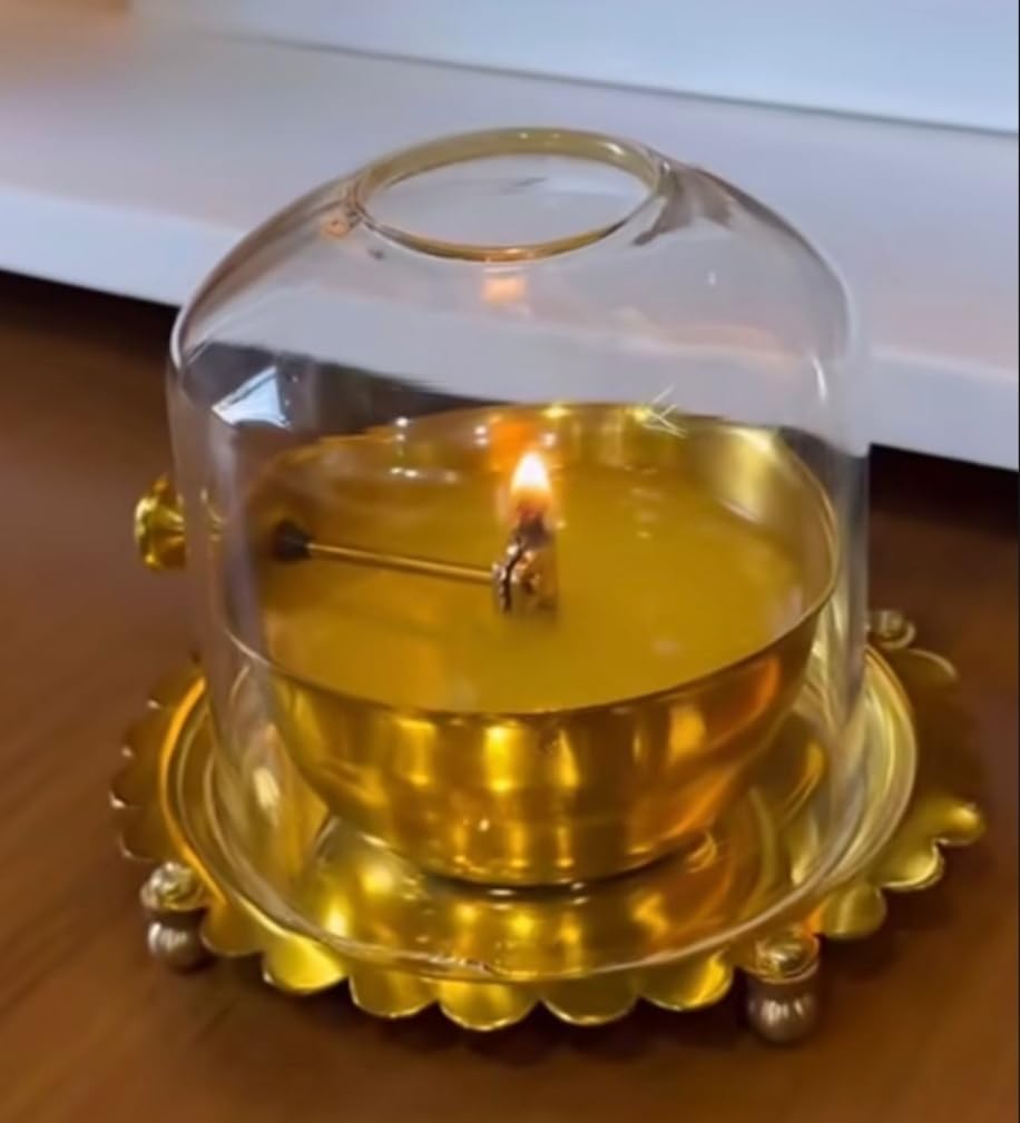 Shri Akhand Jyot Brass (PURE पीतल) DIYA & COVER - Baati Lifting Lever Screw