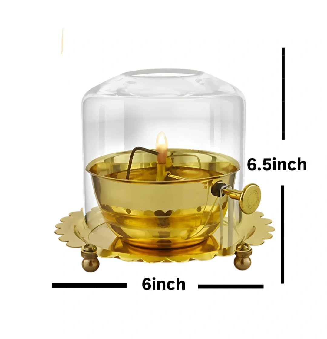 Shri Akhand Jyot Brass (PURE पीतल) DIYA & COVER - Baati Lifting Lever Screw