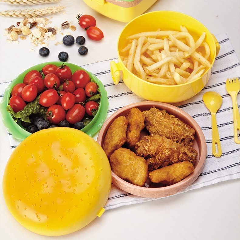Techlife Burger Tiffin Box for Kids – Plastic Lunch Box with Compartments & Spoon