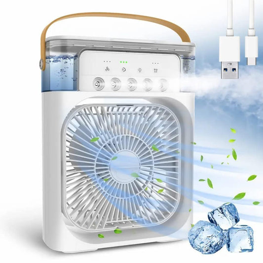 Portable Mini Air Cooler with LED Lights – 3 Speeds, 3 Spray Modes, Timer – Compact AC Fan for Room, Office, Dorm & Travel (Multicolor)