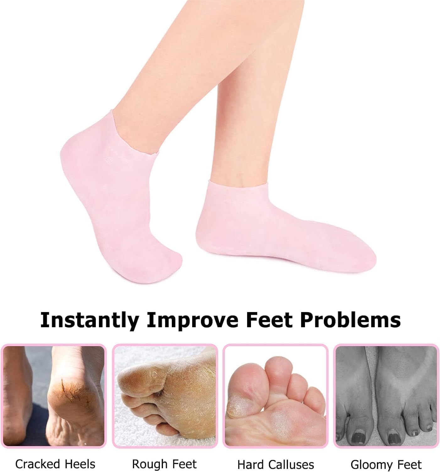 Moisturizing Gel Heel Socks for Cracked Feet – Silicone Spa Socks with Natural Oils & Vitamin E for Women & Men – 2 Pair (Multicolor)