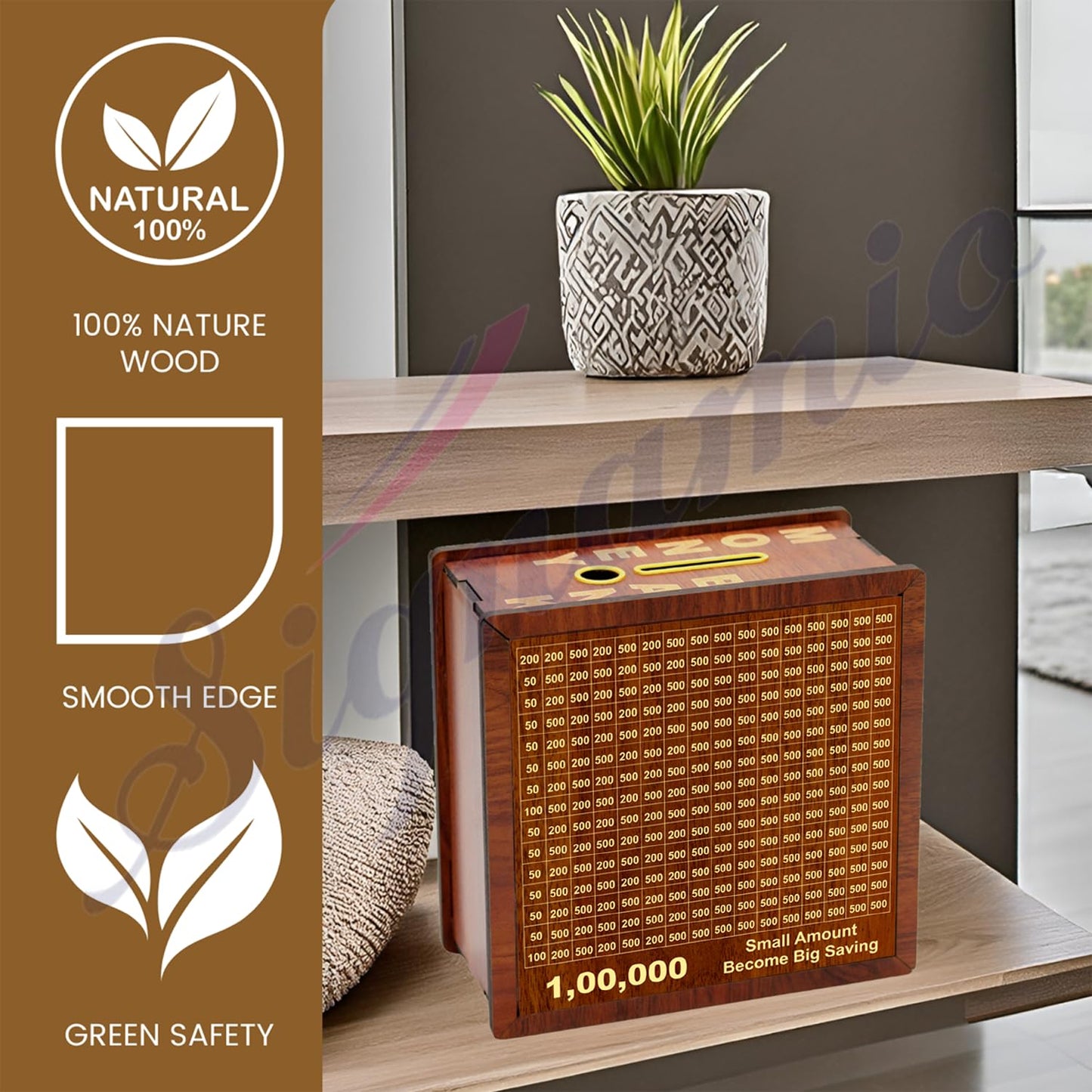 ₹1,00,000 Saving Boxes – Durable, Stylish & Functional | Ideal for Kids, Adults & Collectors | Cash Vault Wooden Coin Piggy Bank