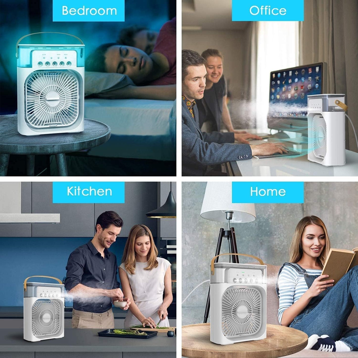 Portable Mini Air Cooler with LED Lights – 3 Speeds, 3 Spray Modes, Timer – Compact AC Fan for Room, Office, Dorm & Travel (Multicolor)