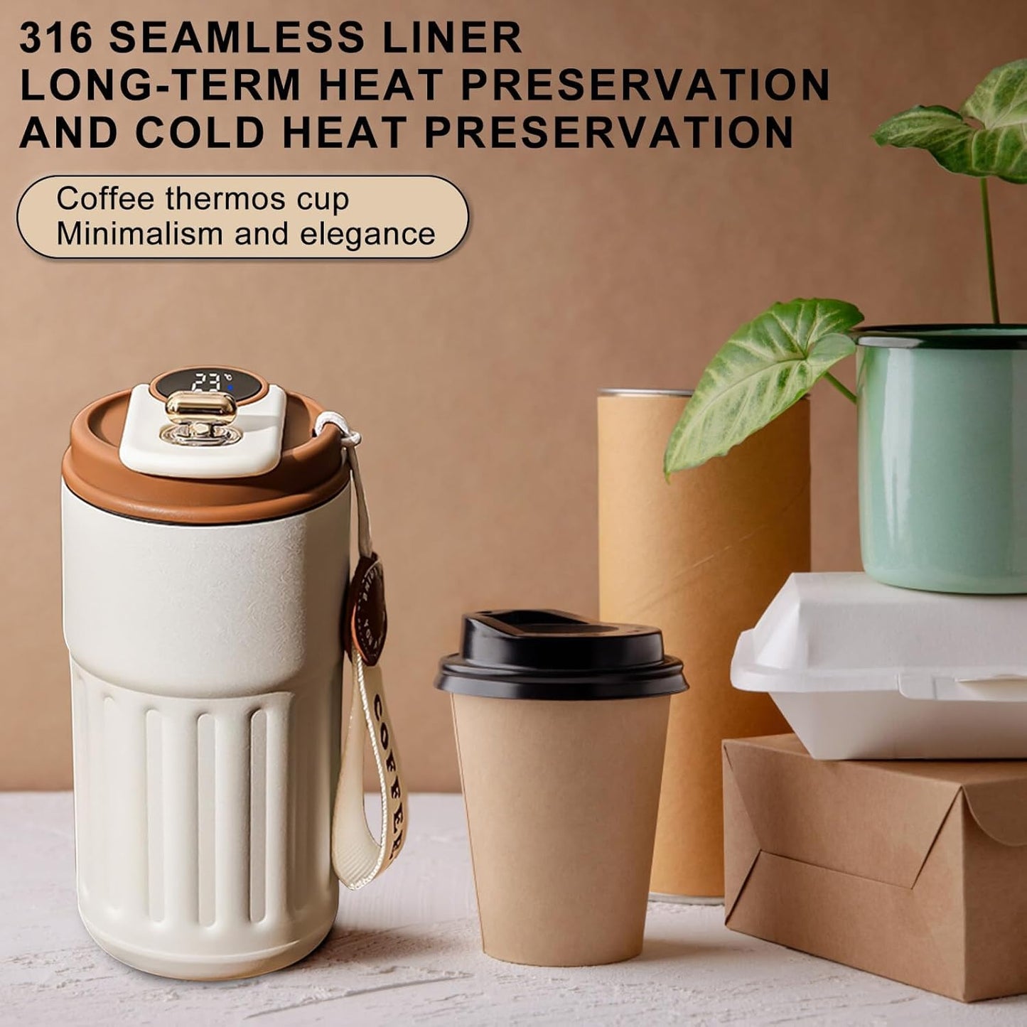 Premium Stainless Steel Insulated Tumbler with Lid – 400ml (14oz), Cream Keeps Beverages Hot or Cold for Hours – Ideal for Coffee, Tea, Juice & Smoothies Stylish, Reusable Travel Mug – Leak-Proof, Durable, and Easy to Carry