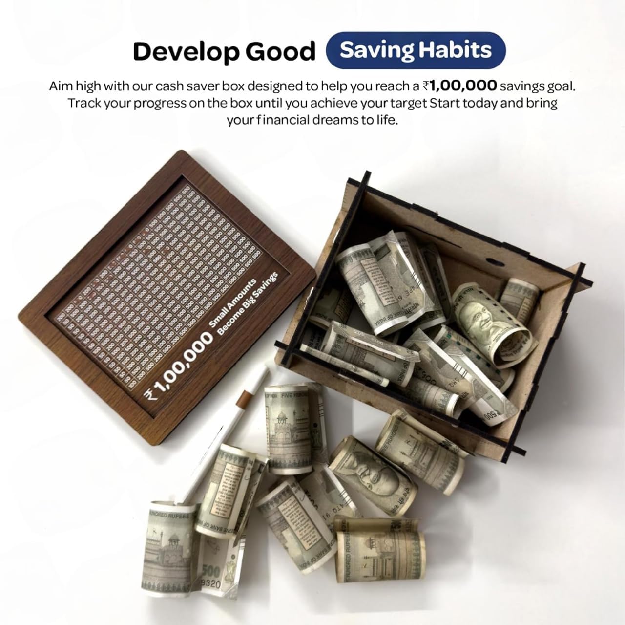 ₹1,00,000 Saving Boxes – Durable, Stylish & Functional | Ideal for Kids, Adults & Collectors | Cash Vault Wooden Coin Piggy Bank