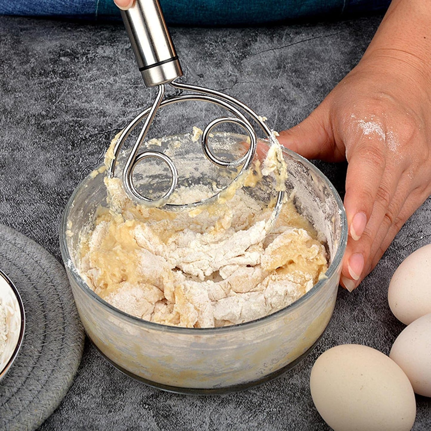 Stainless Steel Dough Whisk – Heavy-Duty Handheld Mixer for Bread, Biscuit, Cake & Cookie Dough – Ideal Kitchen Baking Tool (73g) (2pcs)