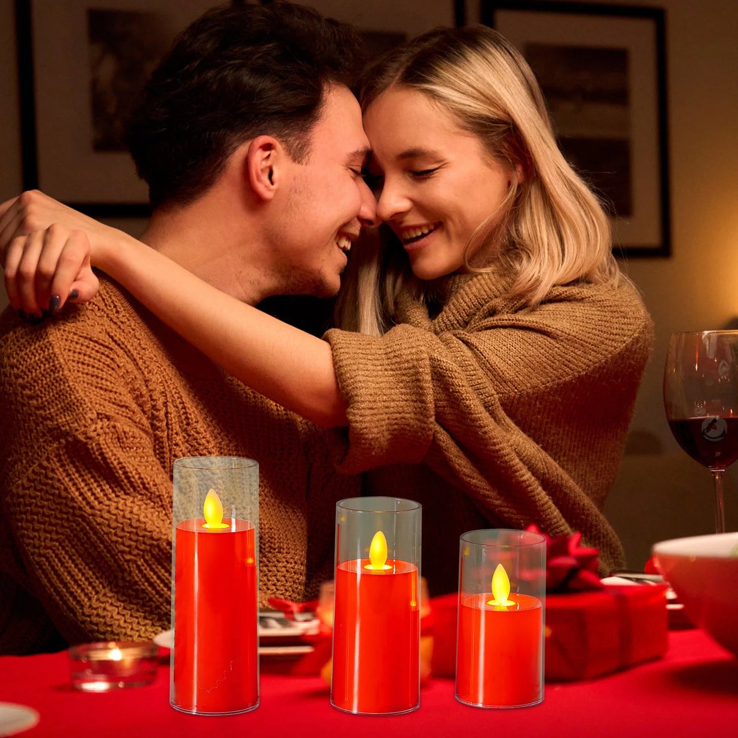 TechLifestyle Flameless LED Pillar Candle – Battery Operated Red Candle with Realistic Flickering Flame for Weddings & Gifts (3 pcs)