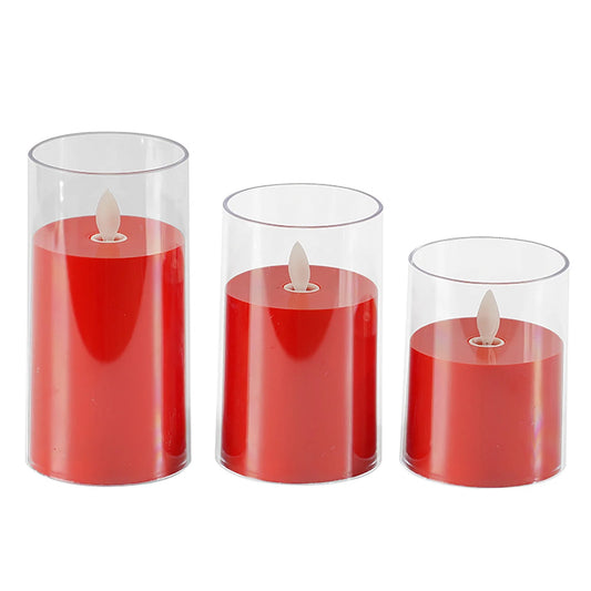 TechLifestyle Flameless LED Pillar Candle – Battery Operated Red Candle with Realistic Flickering Flame for Weddings & Gifts (3 pcs)